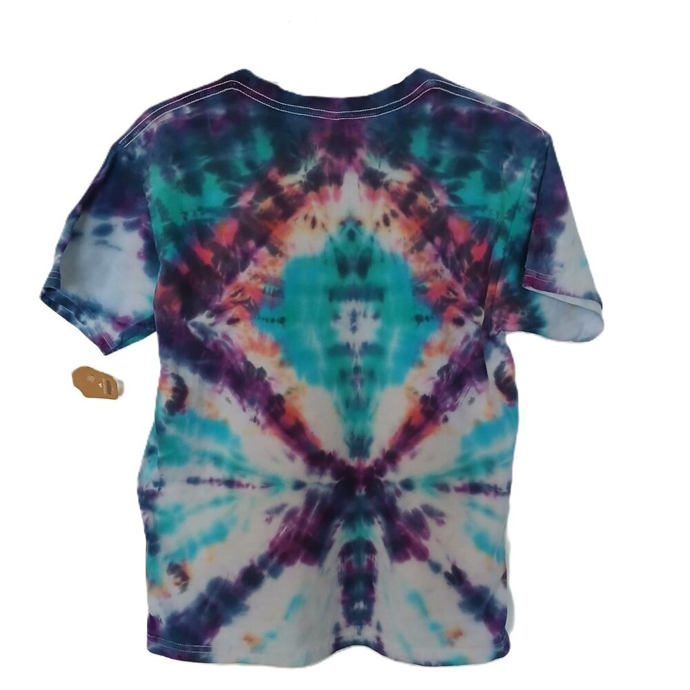 Tie Dye T-Shirt Off Center Diamond Pattern Blue Purple Orange Pink Kid's Large - Picture 15 of 16